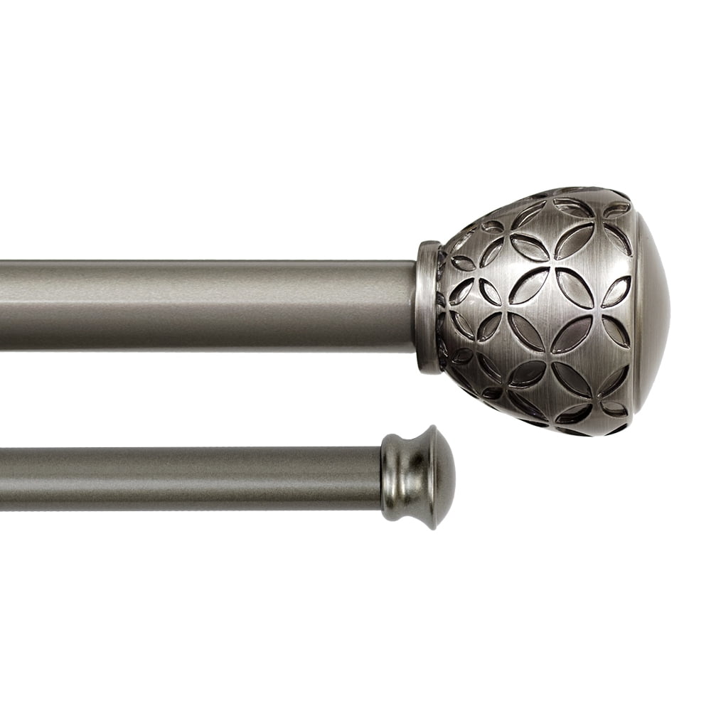 Lumino 1" and 5/8" Pewter Ember Knob Adjustable Double Curtain Rod Set, 42"-120"