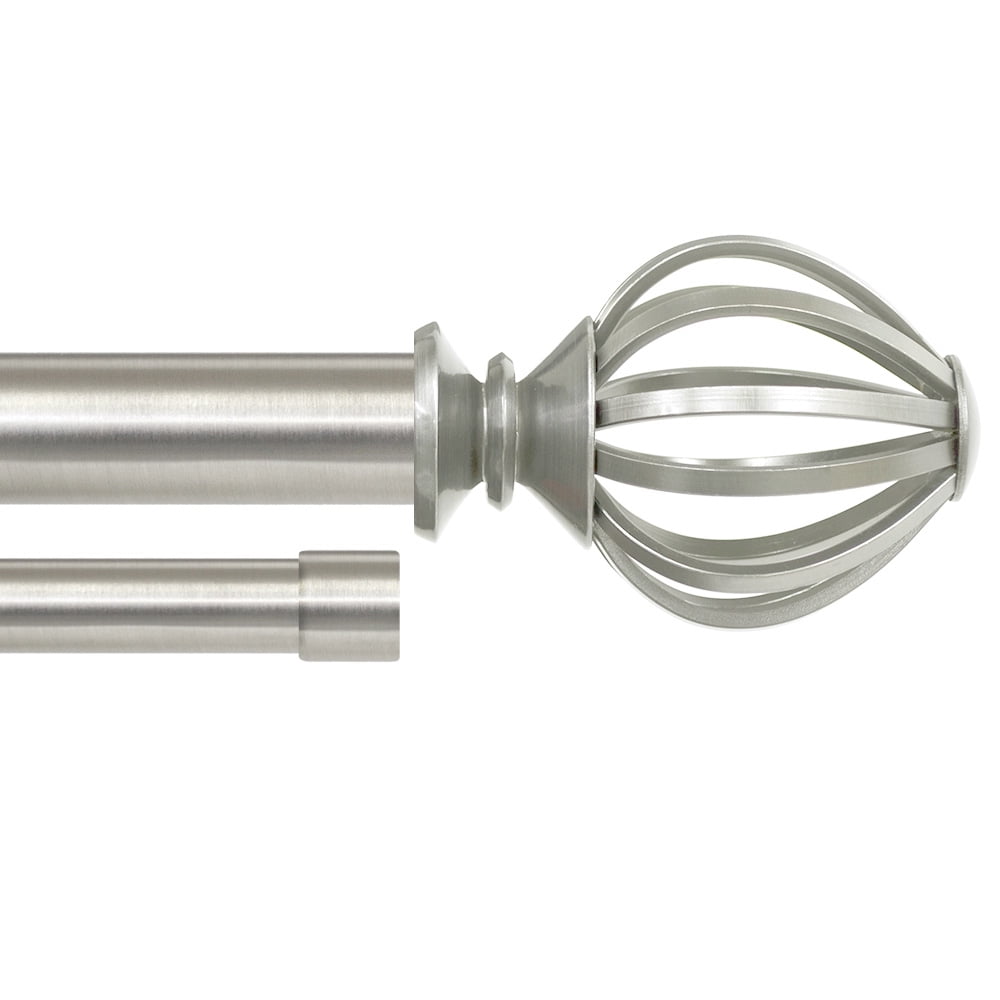 Lumino 1" and 5/8" Plated Brushed Nickel Regis Cage Adjustable Double Curtain Rod Set, 42"-120"