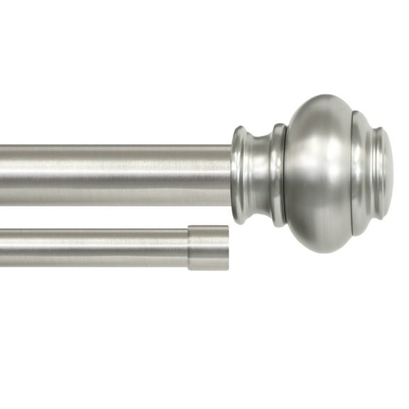 Lumino 1" and 5/8" Plated Brushed Nickel Somerset Knob Adjustable Double Curtain Rod Set, 42"-120"