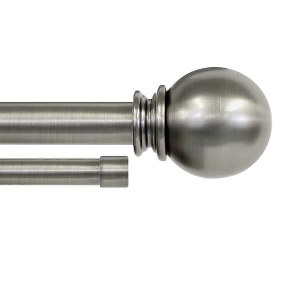 Lumino 1" and 5/8" Plated Pewter Classic Ball Adjustable Double Curtain Rod Set, 42"-120"