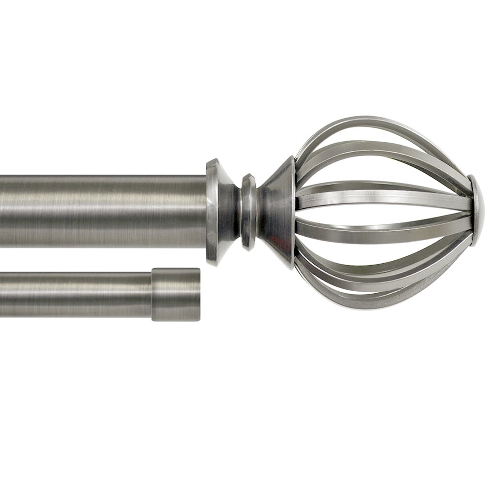 Lumino 1" and 5/8" Plated Pewter Regis Cage Adjustable Double Curtain Rod Set, 42"-120"