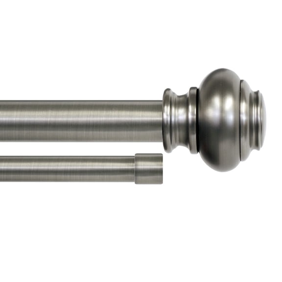 Lumino 1" and 5/8" Plated Pewter Somerset Knob Adjustable Double Curtain Rod Set, 42"-120"