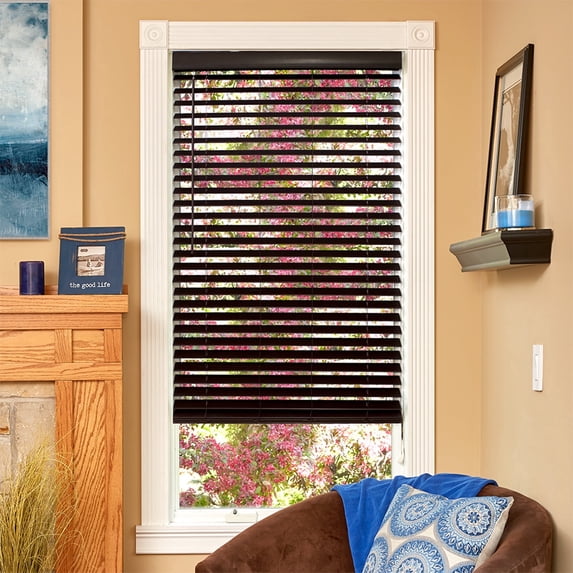 Lumino Quick Install 2" Faux Wood Cordless Blinds, Walnut, 36"W x 48"L