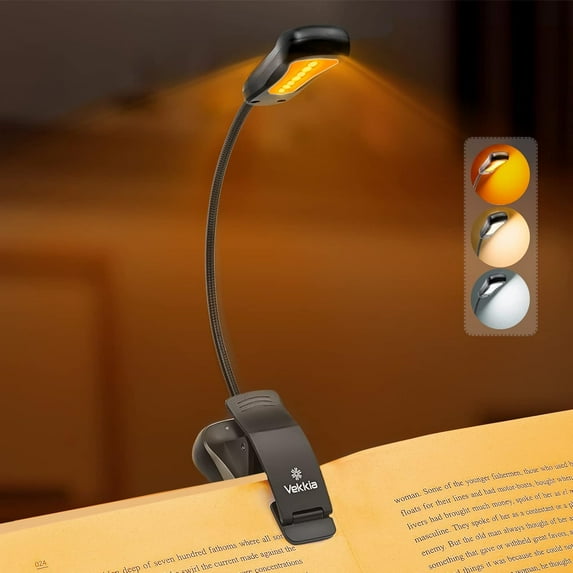 LuminoLite Rechargeable Amber Book Light, Clip on Lights for Reading in Bed, 3 Brightness × 3 Color Temperature, 2.1 oz Lightweight, 70 Hrs Reading, Perfect for Readers & Kids (Black)