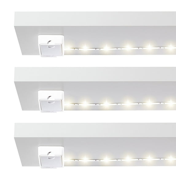 Luminoodle Click 3-Pk , Warm White 1 meter Battery Powered Tap Light Strip for Closet, Pantry, LED Shelf Lighting, Wireless Stick Anywhere Adhesive String Push Light, Warm White (2700K)