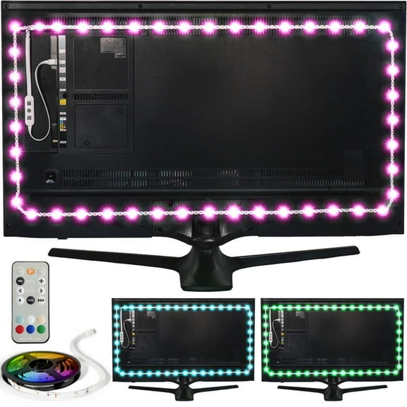 Luminoodle Color Bias Lighting - 15 Color LED Strip Lights with Remote - USB Powered TV Light, RGB Computer Monitor Backlight - Small (<24" TV)