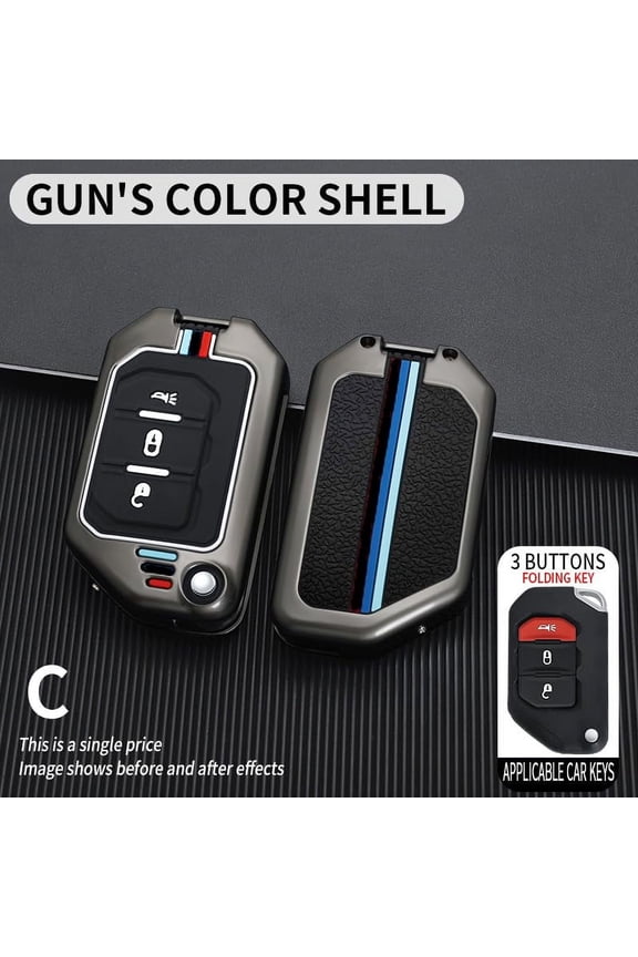 Luminous 3 Button Flip Key Fob Cover Case Fit for Wrangler JL Fit for Gladiator JT 2018 2019 2020 Accessories Keyless with Leather Keychain