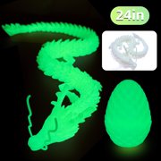 Luminous 3D Printed Dragon Egg, 3D Printer Articulated Dragon Toy for Kids, 24 inch 3D Printed Dragon ADHD Fidget Toys , Office Desk Figurine Decor，Green Glowin