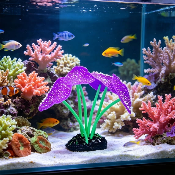 Luminous Aquarium Anemone Ornament Fish Tank Decoration, Soft Silicone Coral Plant Aquascape Decor with Glowing Effect, Realistic Underwater Scenery for Freshwater Saltwater Fish Tank