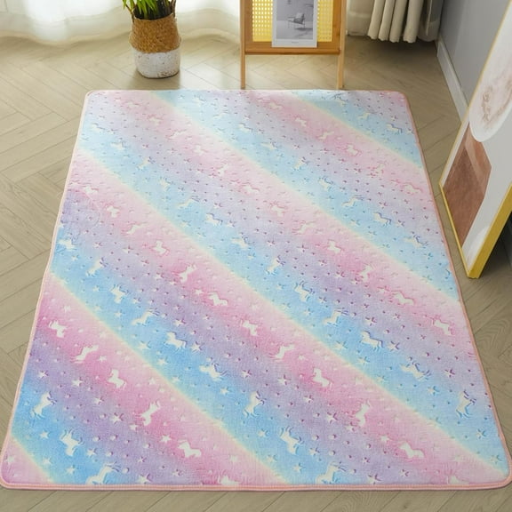 Luminous Area Rug Glow in The Dark Rugs, Unique 3D Pattern Rainbow Little  Carpet for Kids Bedroom Living Room Home Decor,3.3x6.6 Feet