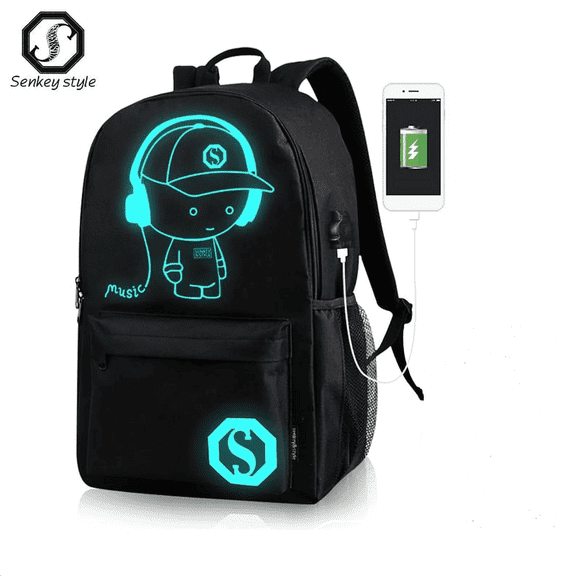 Luminous Backpack,School Canvas Glow Backpack with USB Charging Port,Laptop Bookbag with Anti-Theft Lock,Teens Backpack