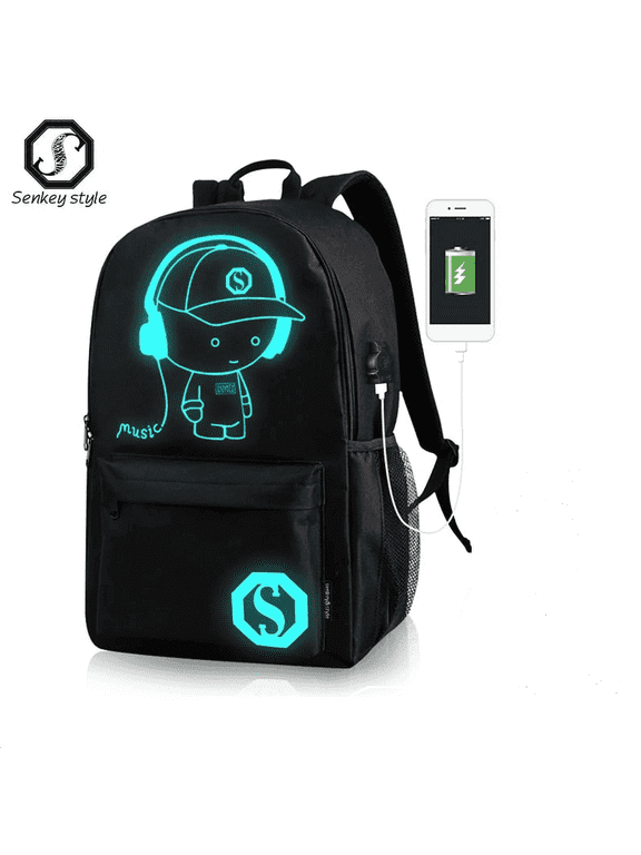 Luminous Backpack,School Canvas Glow Backpack with USB Charging Port,Laptop Bookbag with Anti-Theft Lock,Teens Backpack