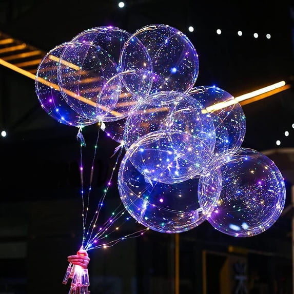Luminous Balloons 24-Inch Floating LED Transparent Reusable Party Balloons | Clear Bubble Style | Premium TPU | Colorful Glow | 10 Pack | 17.7in | 300cm LED Strip | Weddings Events
