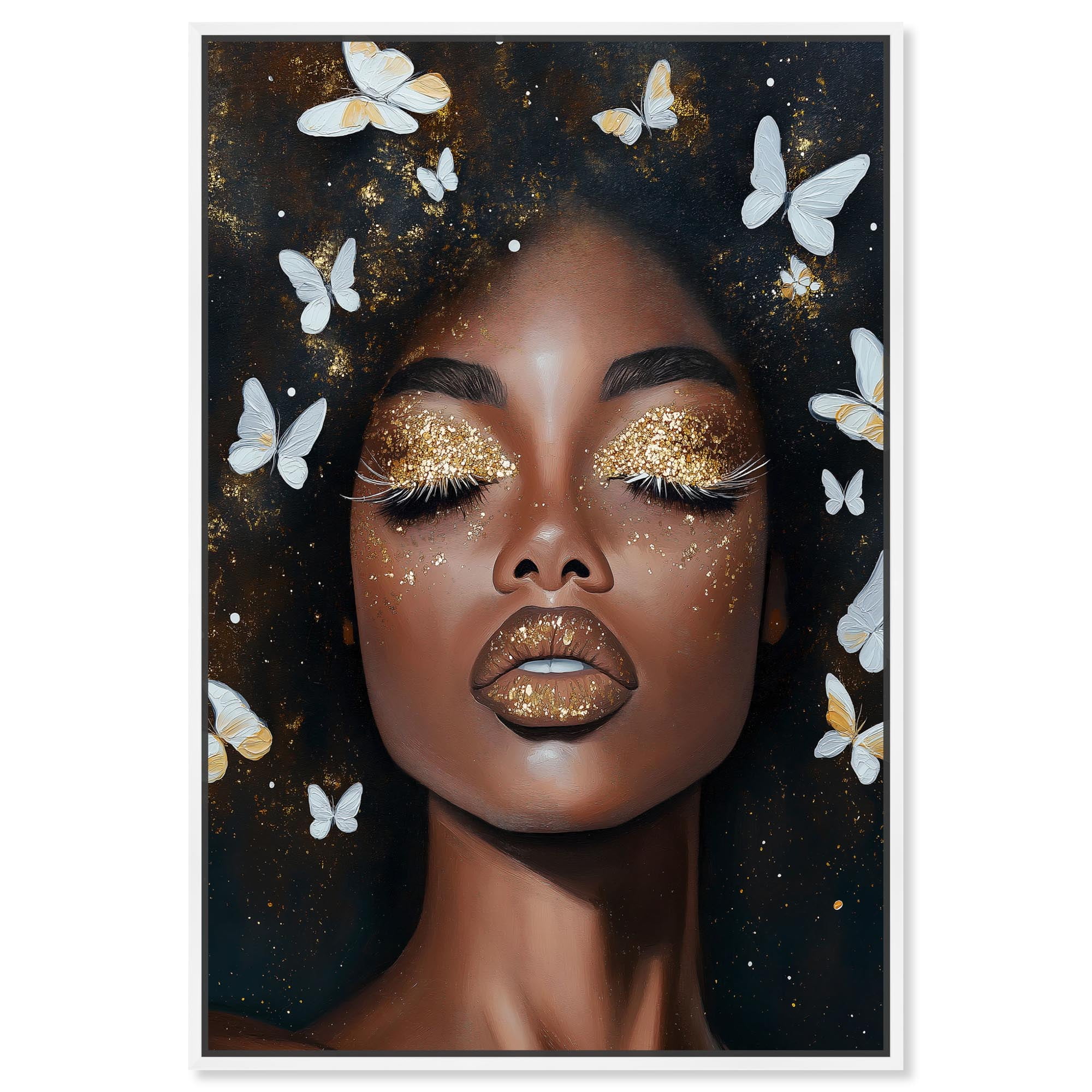 Luminous Ebony Portrait Canvas Art with White Frame, 10" x 15"