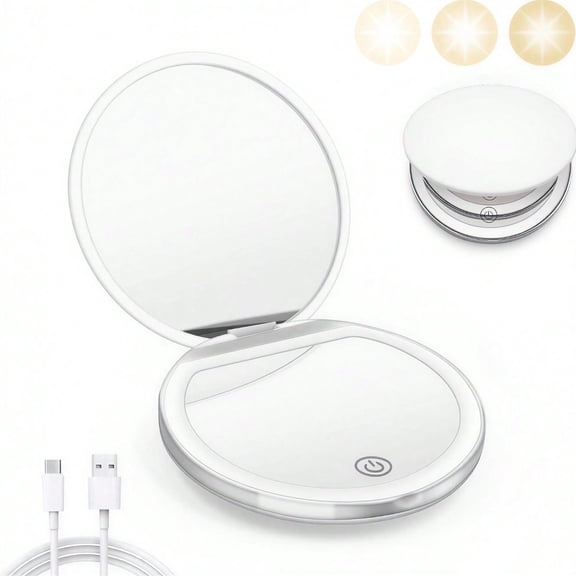 Luminous Beauty Rechargeable Compact Mirror With 1x/5x Magnification, Dimmable LED Light, 5in Portable Handheld Makeup Mirror For Women, Perfect Daily Essential & Gift For Her