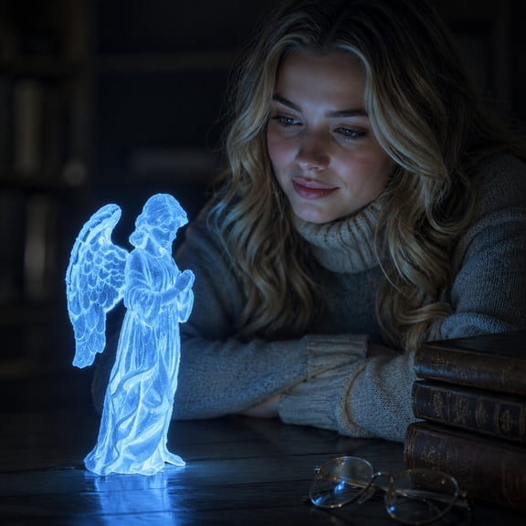 Luminous Blue 3D Printed Angel Sculpture Ornament, Living Room Shelf Decor, Mantel Decorations, Fairy Decorations, Glow-In-The-Dark Blue Angel Craft Statue, 4.5X2.5X4.75 Inch