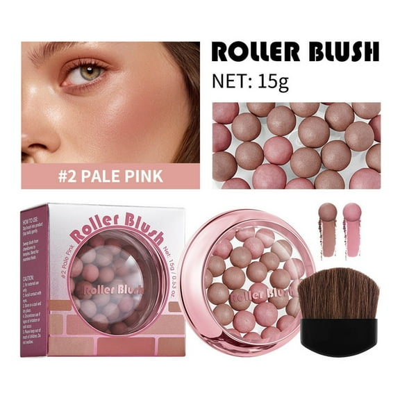 Luminous Blush Powder, Powder Blusher Ball Three-dimensional Repair Delicate High Gloss Pearl Ball Powder Blusher, Ultra-Fine & Smooth, Longer-Lasting Wear with Natural Luminous Glow (Pale Pink)