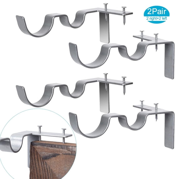 2 Pairs Curtain Rod Brackets Set Double Curtain Rod Holders Easy No Drilling Tap Right into Window Frame for Rods Window Bedroom Decoration- Adjustable Curtain Rod Brackets
