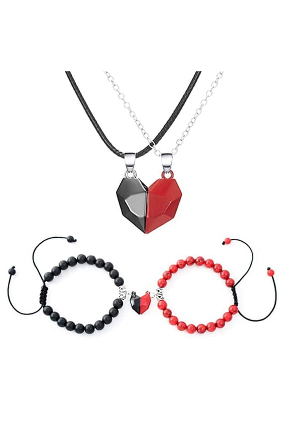4Pieces/Set Heart Magnetic Couple Bracelet Relationship Matching Chain Necklace Muiltcolor Adjustable Jewelry Gift
