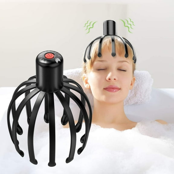 Head Massager, Electric Scalp Massager with 3 Modes and Automatic Function, 12 PET 3D Arms Hands-Free USB Charging, for Hair Growth Stress Relief Relaxation and Hair Stimulation, Knee Massager