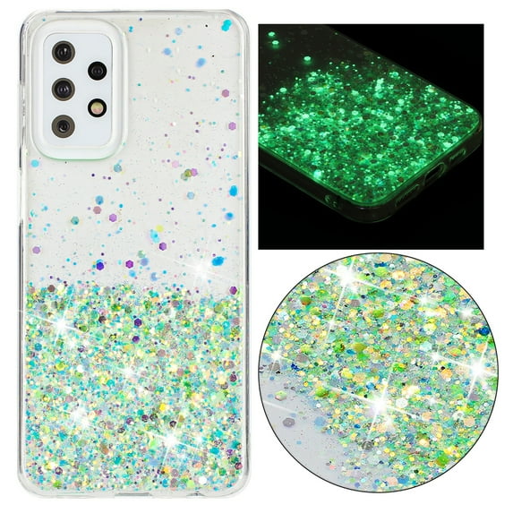 Luminous Case for Samsung Galaxy A23 5G, Glow in the Dark Fluorescent Glitter Case for Women Girls, Bling Sparkle Lightweight Slim Shockproof Protective Phone Cover for Samsung Galaxy A23 5G, Green
