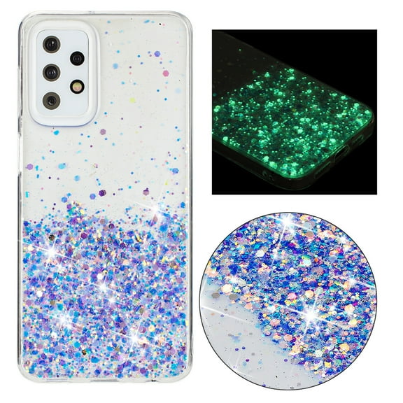 Luminous Case for Samsung Galaxy A23 5G, Glow in the Dark Fluorescent Glitter Case for Women Girls, Bling Sparkle Lightweight Slim Shockproof Protective Phone Cover for Samsung Galaxy A23 5G, Purple