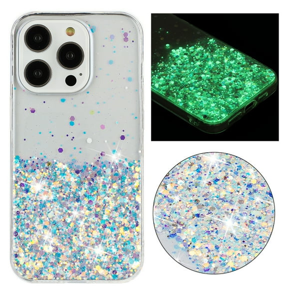 Luminous Case for iPhone 16 Pro Max, Glow in the Dark Fluorescent Glitter Case for Women Girls, Bling Sparkle Lightweight Slim Shockproof Protective Phone Cover for iPhone 16 Pro Max, White