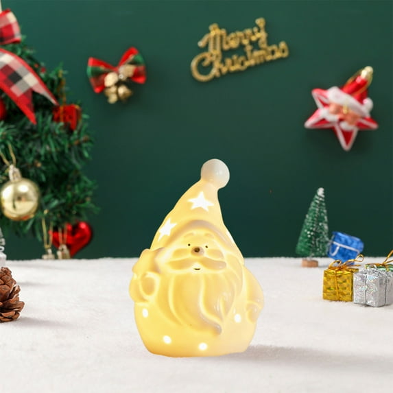 Luminous Ceramic Christmas Tree, Glowing Snowman and Deer Scene with Soft Lighting, Holiday Tabletop Display(White,C)