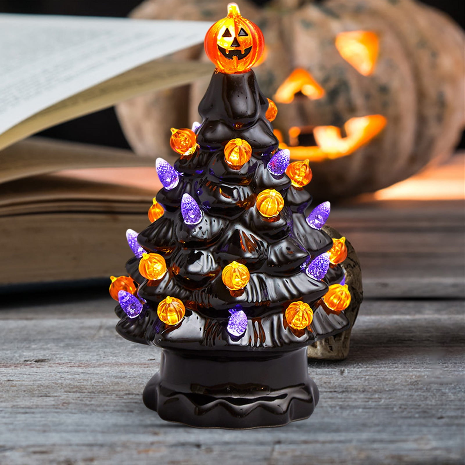 Luminous Ceramic Pumpkin Tree Halloween Ornament LED Halloween Tree Decor