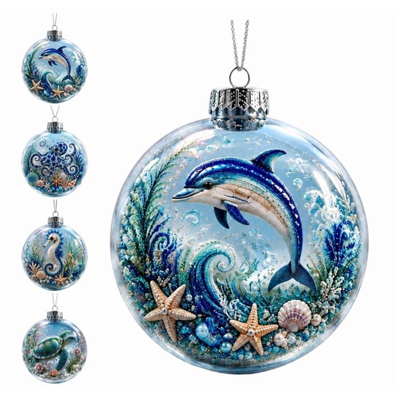 Luminous Christmas Tree Ball Ornament, Ocean Themed Sea Life LED Decor, Coastal Nautical Hanging Decoration for Holiday Tree and Home (Dolphin)