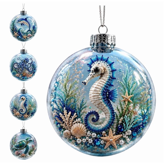Luminous Christmas Tree Ball Ornament, Ocean Themed Sea Life LED Decor, Coastal Nautical Hanging Decoration for Holiday Tree and Home (Seahorse)