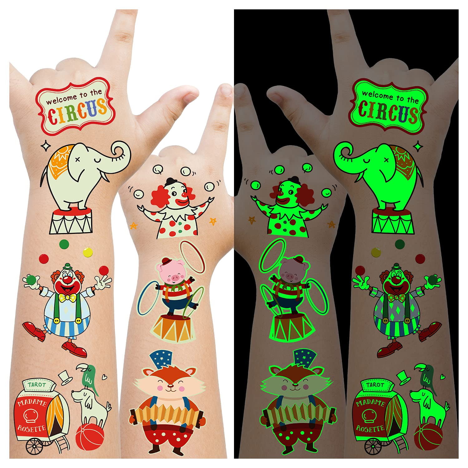 Luminous Circus Temporary Tattoos Carnival Theme Party Favors