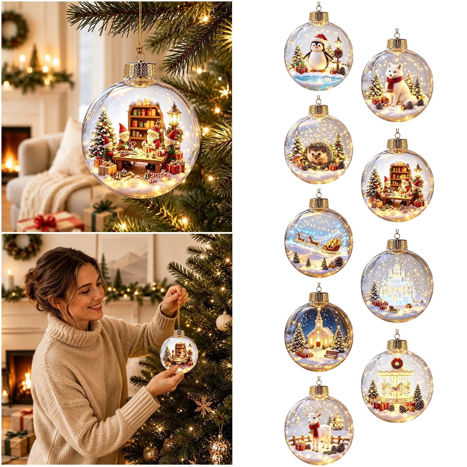 Luminous Clear Christmas Ball Ornaments with 3D Scenes and Gold Cap ...