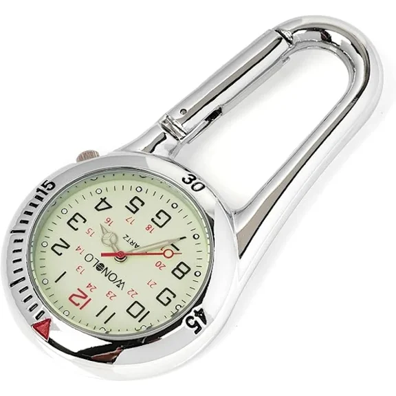 Luminous Clip-on Carabiner Watch for Medical Staff Chefs Sports Unisex Men Women (Silver)[JUN]