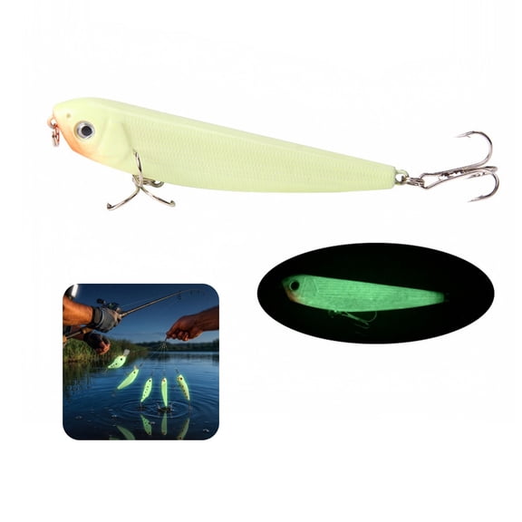 Luminous Crankbait Fishing Lures Full Body Glow in Dark Hard Lure Minnow Popper Swimbait with Treble Hooks Freshwater Saltwater Night Fishing Tackle