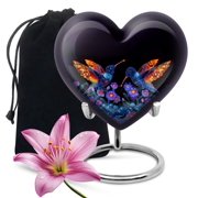 The Luminous Dance of Hummingbirds - Heart Urn - Timeless Large Funeral Urn for Adult Male - Durable Ashes Memorial - Heart Urn - Memorial Gifts - 8 Inch