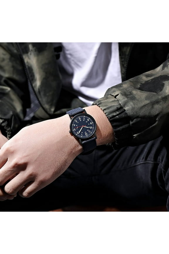 Luminous Dial Men’s Analog Watch – Fabric Strap Simple Round Face Quartz Movement Water Resistant for Daily Wear