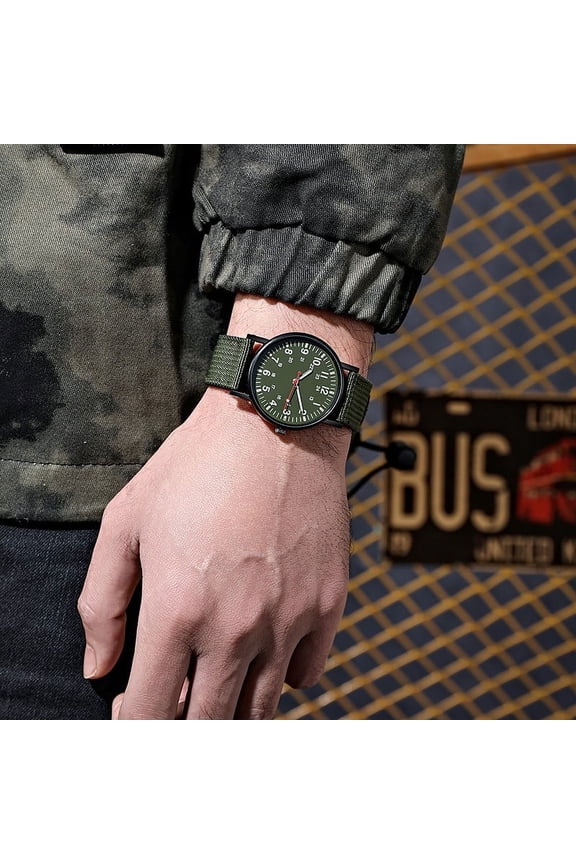 Luminous Dial Men’s Analog Watch – Fabric Strap Simple Round Face Quartz Movement Water Resistant for Daily Wear