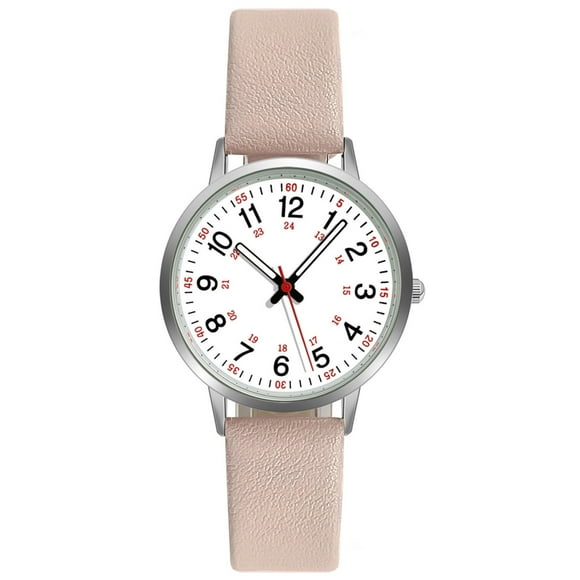 Luminous Digital Watch with Soft Faux Leather Strap 24 Hours Time Round Dial Quartz Watch Women Fashion Wrist Watch for Students Nurse Office Worker Christmas Birthday Gift