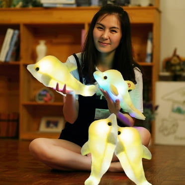 Luminous Dolphin Plush Doll Cute Creative Animal Toys LED Light up Colorful Doll Pillow for Childrens Lovely Gift Yellow 30cm Illuminated Type