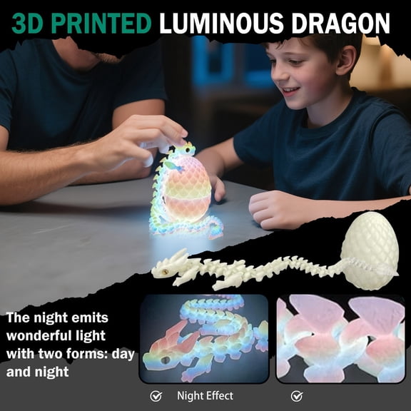 Luminous Dragon Egg 3D Printed Articulated Glow in Dark Figure with Rainbow Gradient Hatchable Shell for Creative Bedroom Decor and Night Display