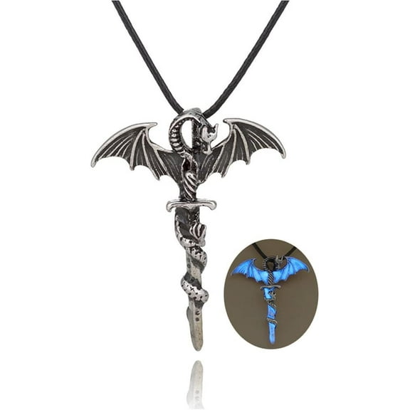 Luminous Dragon Necklace Vintage Gothic Pterodactyl Pendant Necklace Glow In The Night Dragon Sword Necklace Necklace Personality Halloween Stegosaurus Animal Jewelry For Men Women