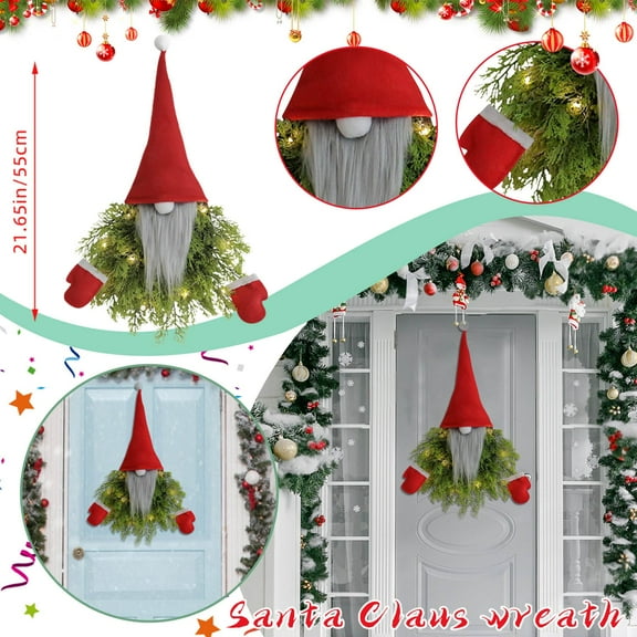 Luminous Faceless Old Man Christmas Wreath - Creative Glowing Door Hanging with Paper Box for Indoor Christmas Decorations and Holiday Parties-White