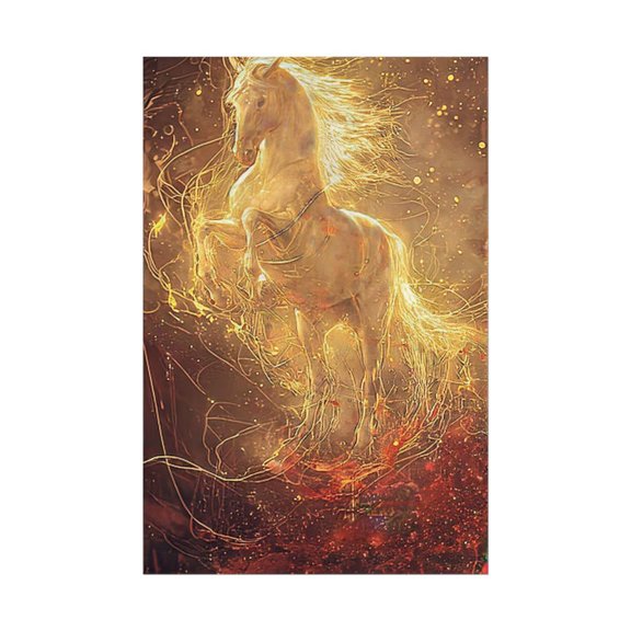 Luminous Fire Horse Poster | Mystical Fantasy Wall Art | Ethereal Golden Horse Print | Mythology Decor | Legend Art | Matte Poster 8x12 UNFRAMED