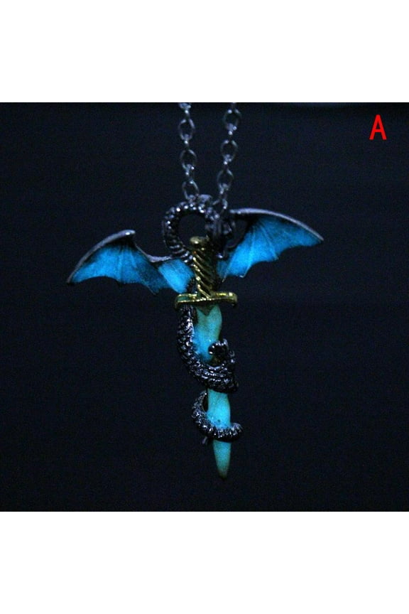 Luminous Fly Dragon Sword Pendant Chain Necklace Mens Jewelry