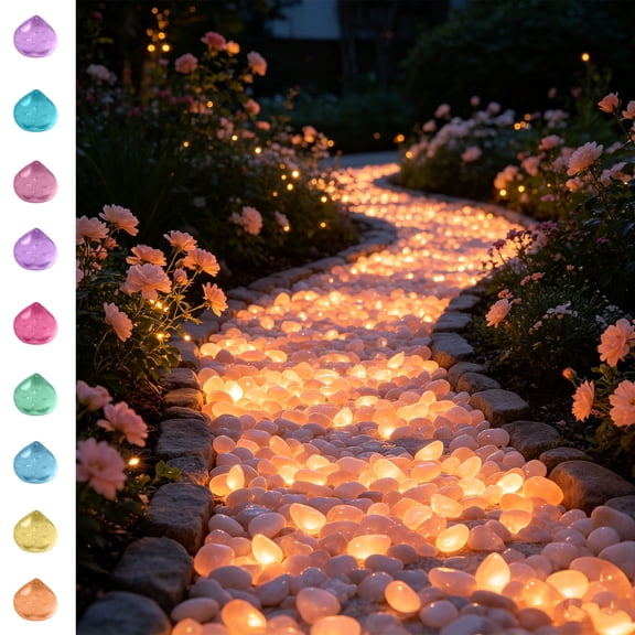Luminous Garden Pebbles Teardrop Glow in Dark Stones • Mixed Color Decorative Landscaping Rocks • Pathway, Aquarium, Planter, DIY Craft Outdoor Décor