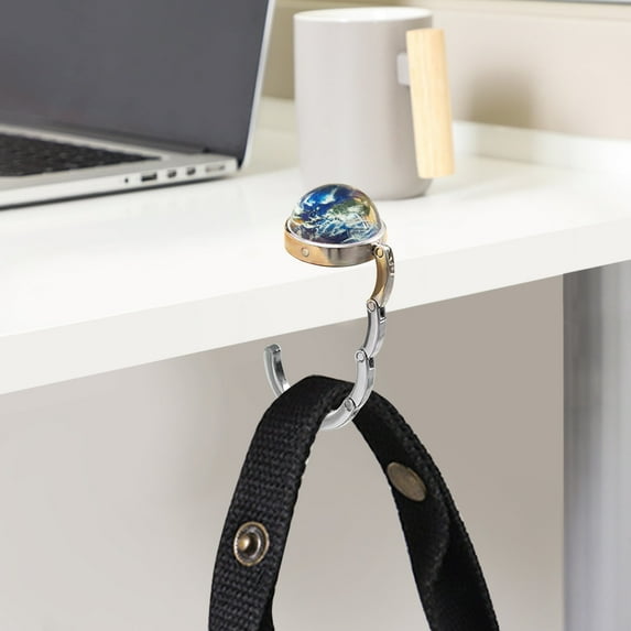 Luminous Glass Purse Hook | Folding Fluorescent Desk Bag Hanger | Cosmic Silver Alloy | No-Punch Table Hook | Travel Ready | 3.34 in Durable 5kg Capacity