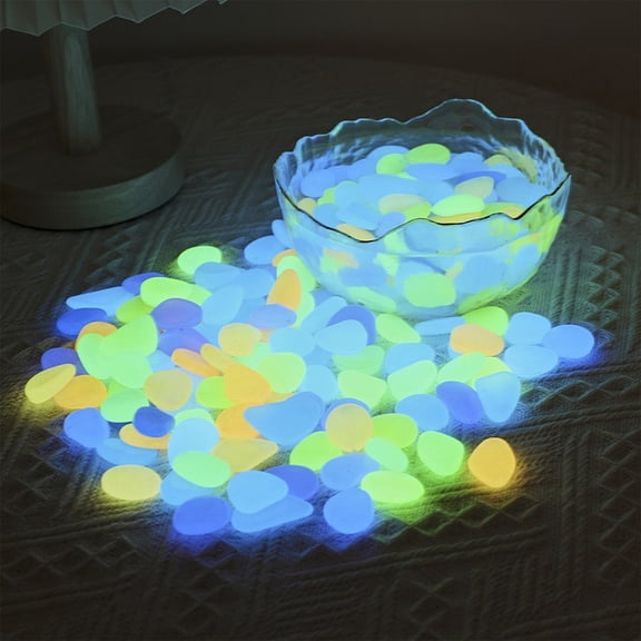 Luminous Glow in Dark Pebbles for Aquarium Decor 2cm Glowing Stones for Fish Tank Landscaping - Artificial Fluorite Fluorescent Rocks for Garden Paths, Vase Filler, Home Decor, Set of 100