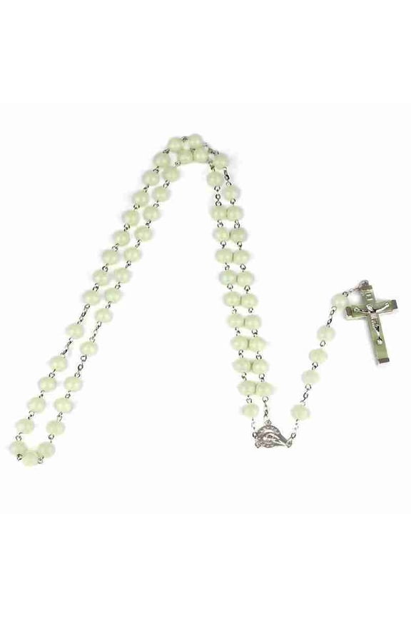 Luminous Glow in The Dark Rosary Cross, Christian Catholic Crucifix Pendant Necklace, Religious Jewelry for Women & Men, Durable Zinc Alloy Charm with 24-inch Chain
