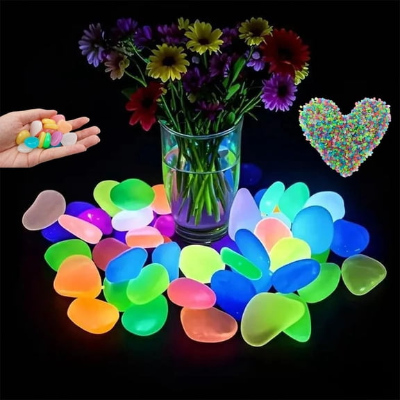 Luminous Glow Stones 100/300/500Pcs Outdoor Night Guide Pebbles for Walkway Driveway Garden Landscape Decor